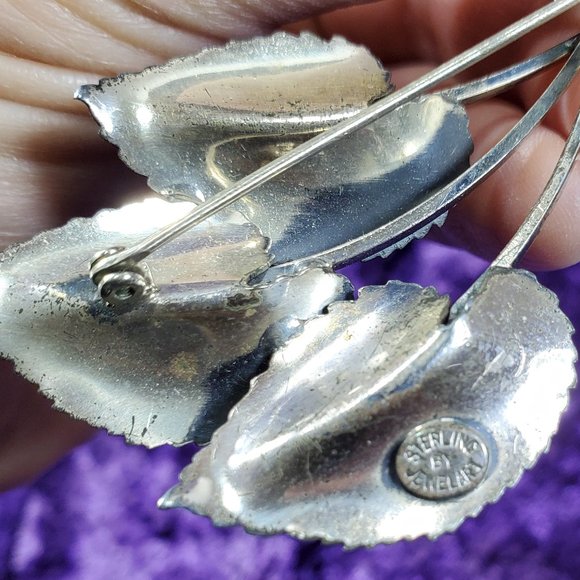 VINTAGE JEWELART Sterling Silver Leaves Brooch/Pin - Picture 7 of 8